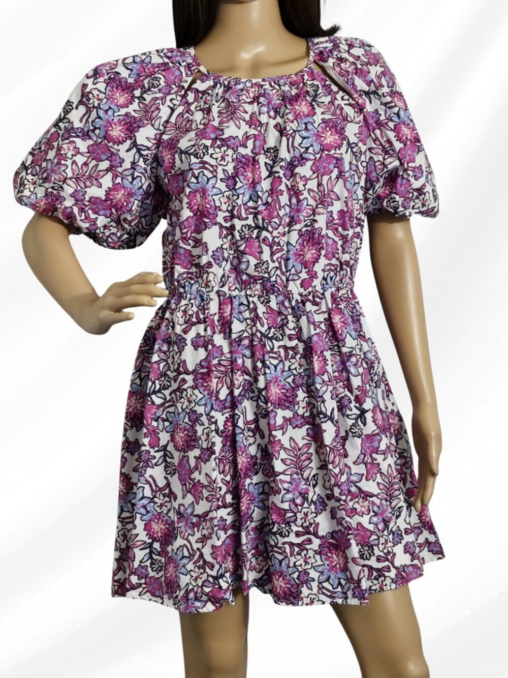 2/$30 French Connection Pink Puffy Sleeve Dress Size L Feminine Chic